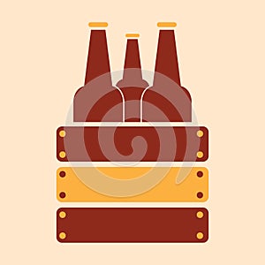 beer bottles in wooden box. Vector illustration decorative design
