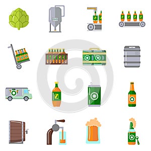 Beer Brewery Process icons set colorful collection. Vector illustrations of elements of brewing process.
