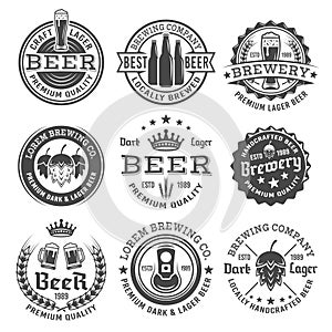 Beer and brewery vector black and white emblems