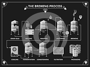 Beer brewing process. Vector beer production infographic set