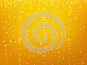 Beer bubbles background. Realistic beer texture. Yellow alcohol wallpaper. Cold drink backdrop for poster, brochure or
