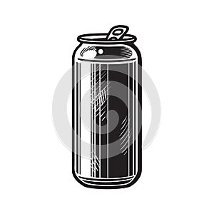 Beer can. Hand drawn vector illusration isolated on white.