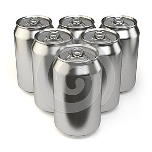 Beer cans on white background.