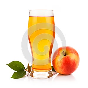 Beer or cider in tall glass with citrus on white background. Mugs with drink like Ipa, Pale Ale, Pilsner Porter or Stout