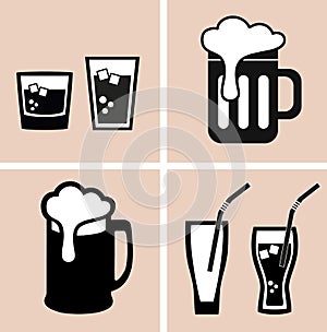 Beer. Cocktail. Alcoholic and soft drinks. Icons set