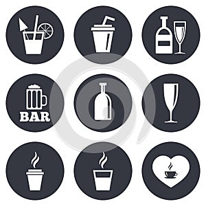 Beer, coffee and tea icons. Alcohol drinks