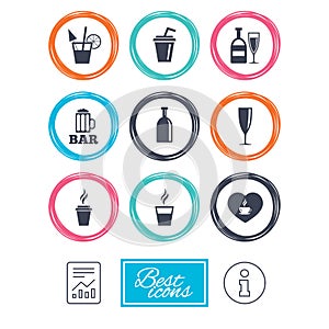 Beer, coffee and tea icons. Alcohol drinks.