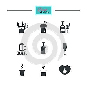 Beer, coffee and tea icons. Alcohol drinks.