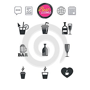 Beer, coffee and tea icons. Alcohol drinks.