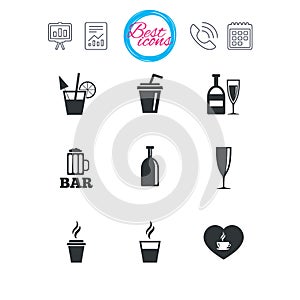 Beer, coffee and tea icons. Alcohol drinks.