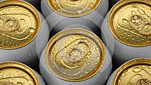Beer. cold aluminum cans close up. Many cans of beer or other drinks