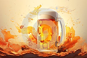 Beer. Cold Craft light Beer in a glass with water drops. A cold glass of beer and a splash. Beer in mug. Art design. AI