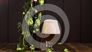 Beer. Cold Craft light Beer in a glass with water drops. Pint of Beer close up