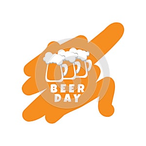 Beer day sign with three mugs