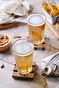 beer with dried fish and nuts