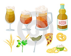 Beer drink flat vector cartoon party set