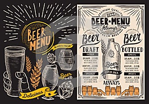 Beer drink menu for restaurant and cafe. Design template with ha