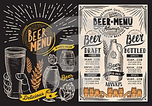 Beer drink menu for restaurant and cafe. Design template with ha photo