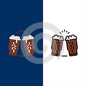 Beer, Drink, Wine, Glass, Ireland  Icons. Flat and Line Filled Icon Set Vector Blue Background