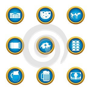 Beer entertainment icons set, flat style