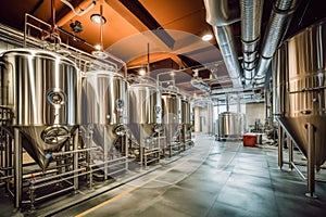 beer fermentation tanks with pipes and valves