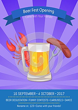 Beer Fest Opening Poster Vector Illustration.