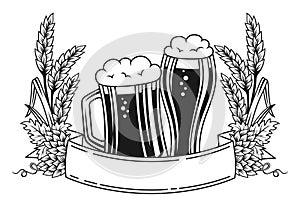 Beer festival advertisement poster Oktoberfest wheat ear hop banner monochrome engraving design