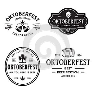 Beer festival Oktoberfest celebrations retro style labels, badges and logos set with beer mug, barrel etc