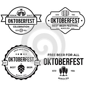 Beer festival Oktoberfest celebrations retro style labels, badges and logos set with beer mug, barrel etc