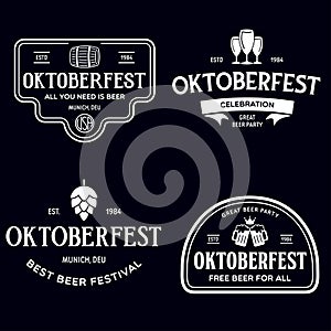 Beer festival Oktoberfest celebrations retro style labels, badges and logos set with beer mug, barrel etc