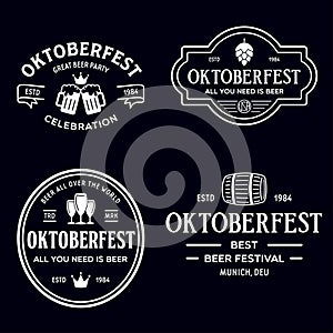 Beer festival Oktoberfest celebrations retro style labels, badges and logos set with beer mug, barrel etc