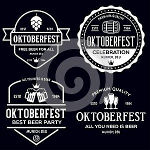 Beer festival Oktoberfest celebrations retro style labels, badges and logos set with beer mug, barrel etc