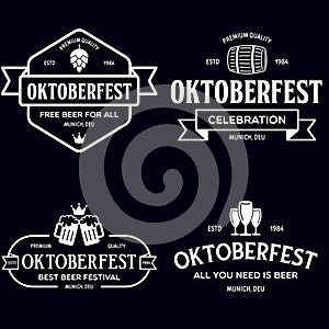 Beer festival Oktoberfest celebrations retro style labels, badges and logos set with beer mug, barrel etc