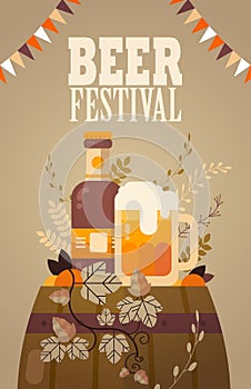 Beer festival Oktoberfest party celebration concept lettering greeting card or flyer vertical banner or poster