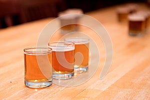 Beer flight tasting at a Brewery