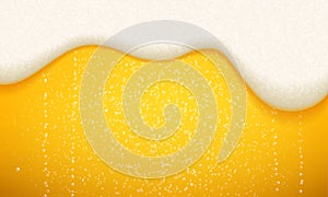 Beer foam and bubbles background. Vector seamless realistic craft beer in flowing foam and bubbles