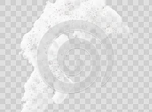 Beer foam isolated on transparent background. White soap froth texture with bubbles, seamless border, foamy frame. Sea