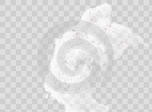 Beer foam isolated on transparent background. White soap froth texture with bubbles, seamless border, foamy frame. Sea