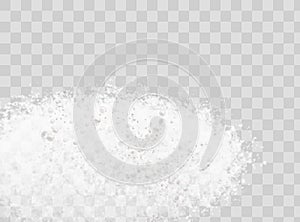 Beer foam isolated on transparent background. White soap froth texture with bubbles, seamless border, foamy frame. Sea