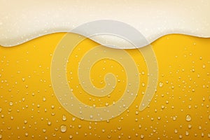 Beer foam. Realistic craft beer bubbles condensate and flowing foam, beer festival and party poster background. Vector