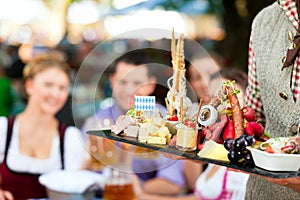 In Beer garden - beer and snacks