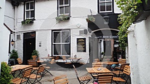 The beer garden of Ye Olde Starre Inn Pub in York, Northern England