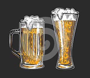 Beer glass. Alcoholic drink with foam vector