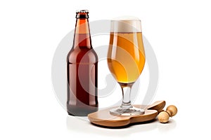 Beer in glass and beer bottle on a white background. Mugs with drink like Ipa, Pale Ale, Pilsner, Porter or Stout