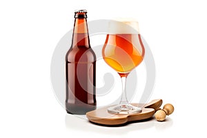 Beer in glass and beer bottle on a white background. Mugs with drink like Ipa, Pale Ale, Pilsner, Porter or Stout