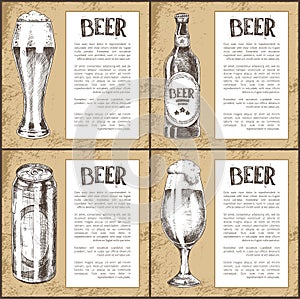 Beer Glass, Bottle, Can and Mug Vintage Poster