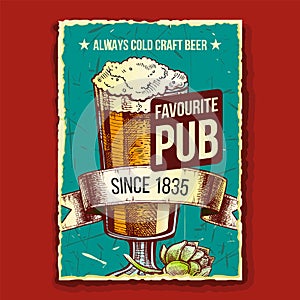 Beer Glass Favorite Pub Advertising Poster Vector