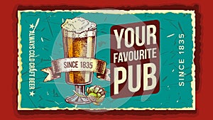 Beer Glass Favorite Pub Advertising Poster Vector