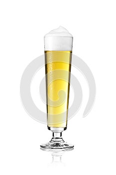 Beer glass with foam crown and beads of condensation Dortmund rod alcohol altbier golden pilsener