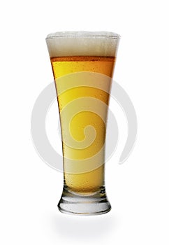 Beer in a glass goblet isolated on white background.